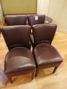 Four brown leather effect dining chairs, brown timber frame
