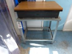 Metal service plate complete with stand, 92cm 61cm 19cm