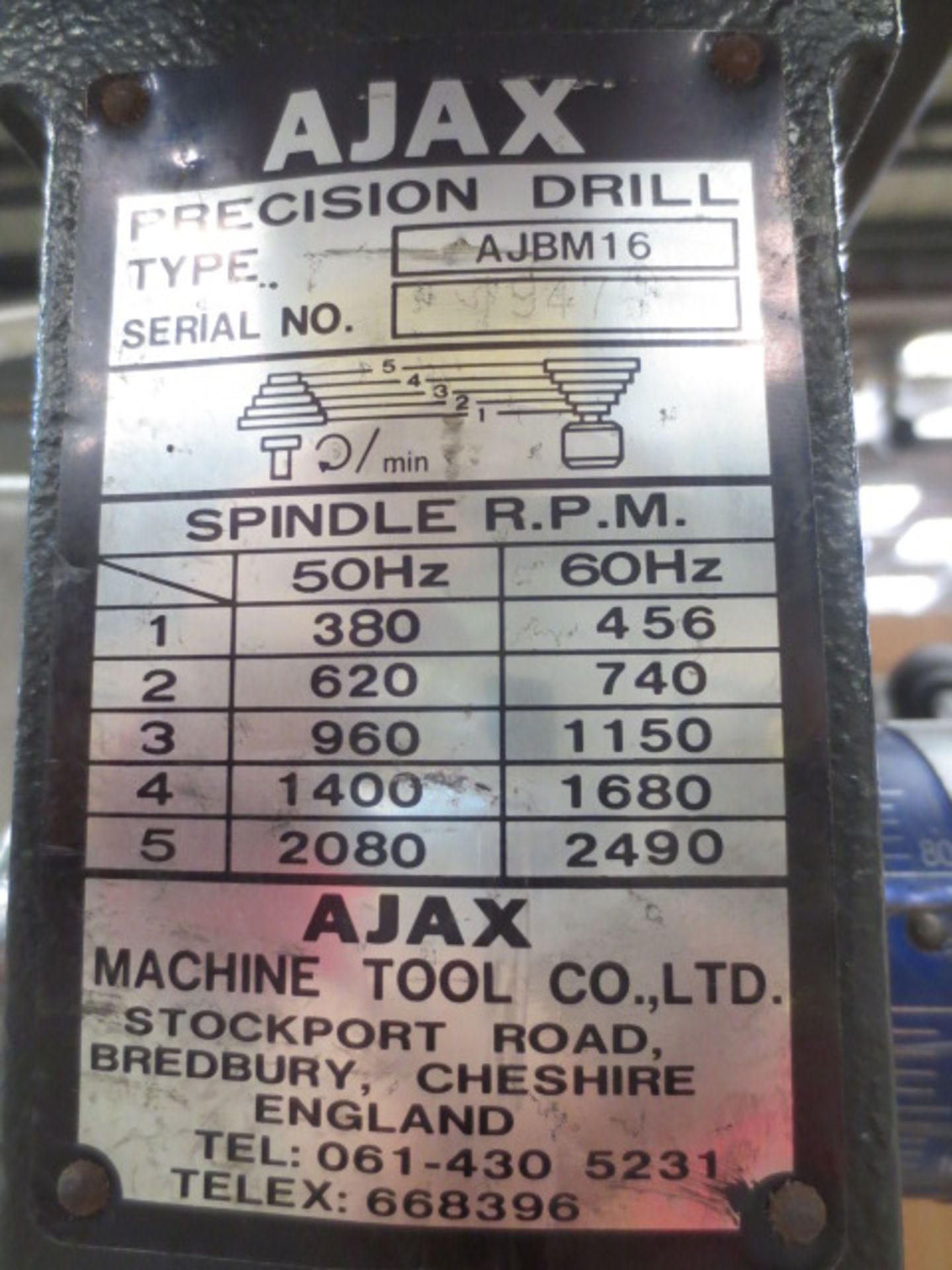 Ajax model  ASBM 16 pedestal drill, serial no 79478 mounted to steel bench 800mm x 800mm x 900mm  (A - Image 2 of 3