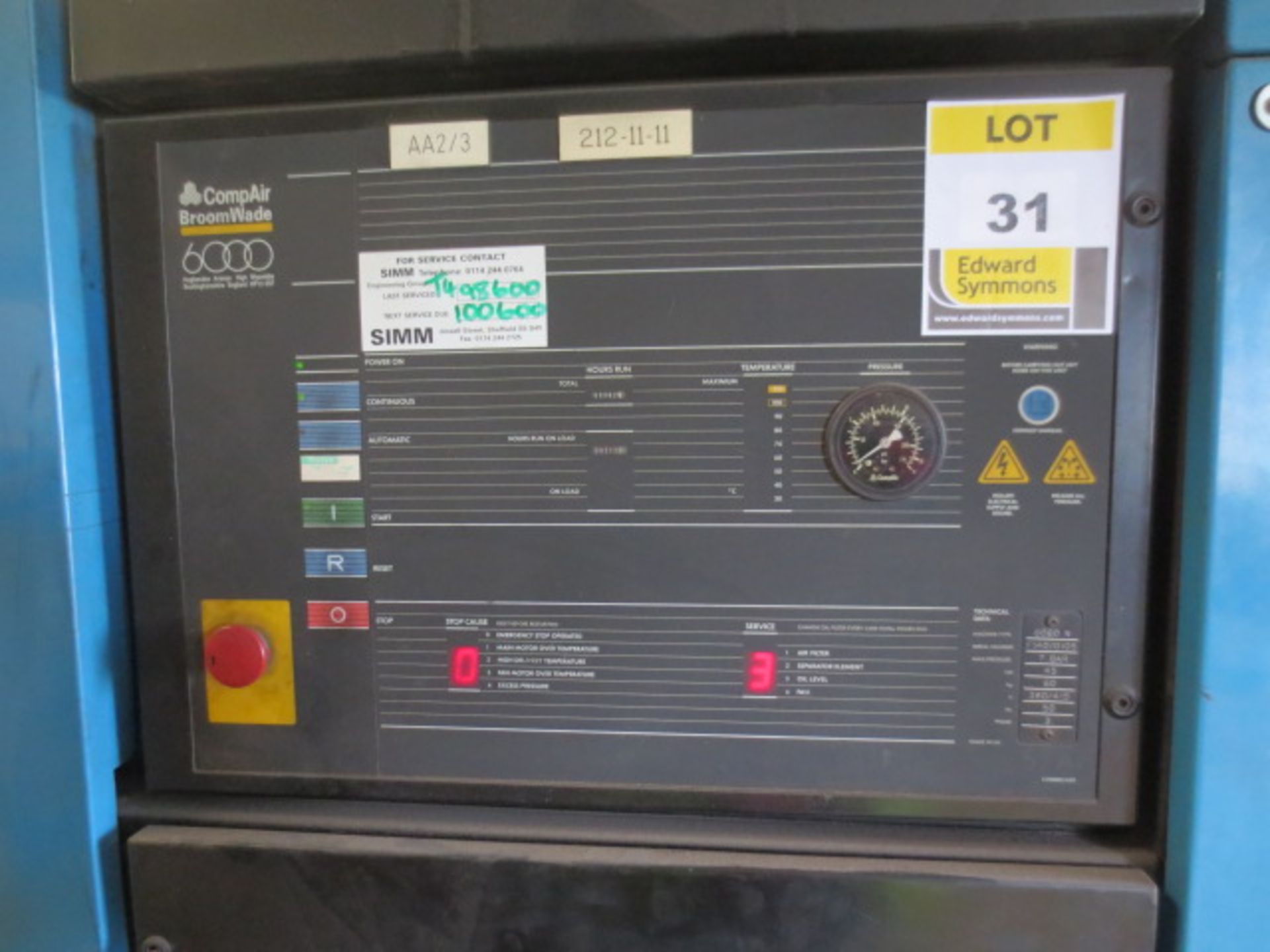 Broom wade Model 6000N cylolan packaged air compressor, Serial No F140/0105, total hour 99982 load - Image 2 of 3