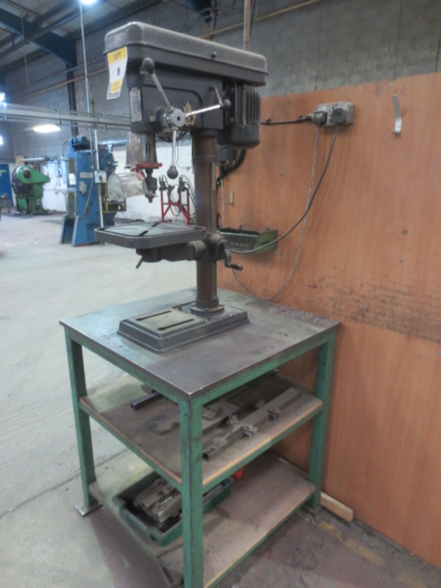 Ajax model  ASBM 16 pedestal drill, serial no 79478 mounted to steel bench 800mm x 800mm x 900mm  (A - Image 3 of 3