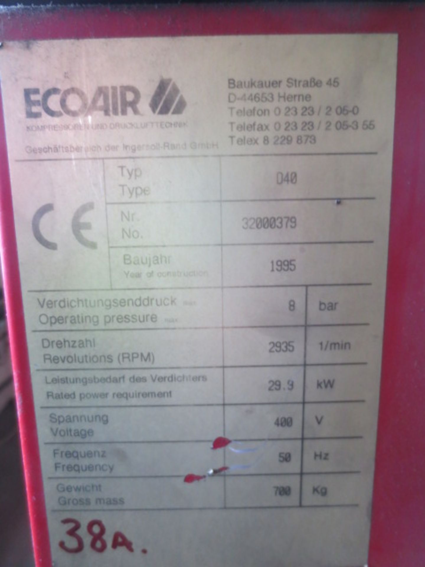 Ecoair Model D40 silenced air compressor, Serial No 32000379, 102592 hours. Please Note: We are... - Image 2 of 4