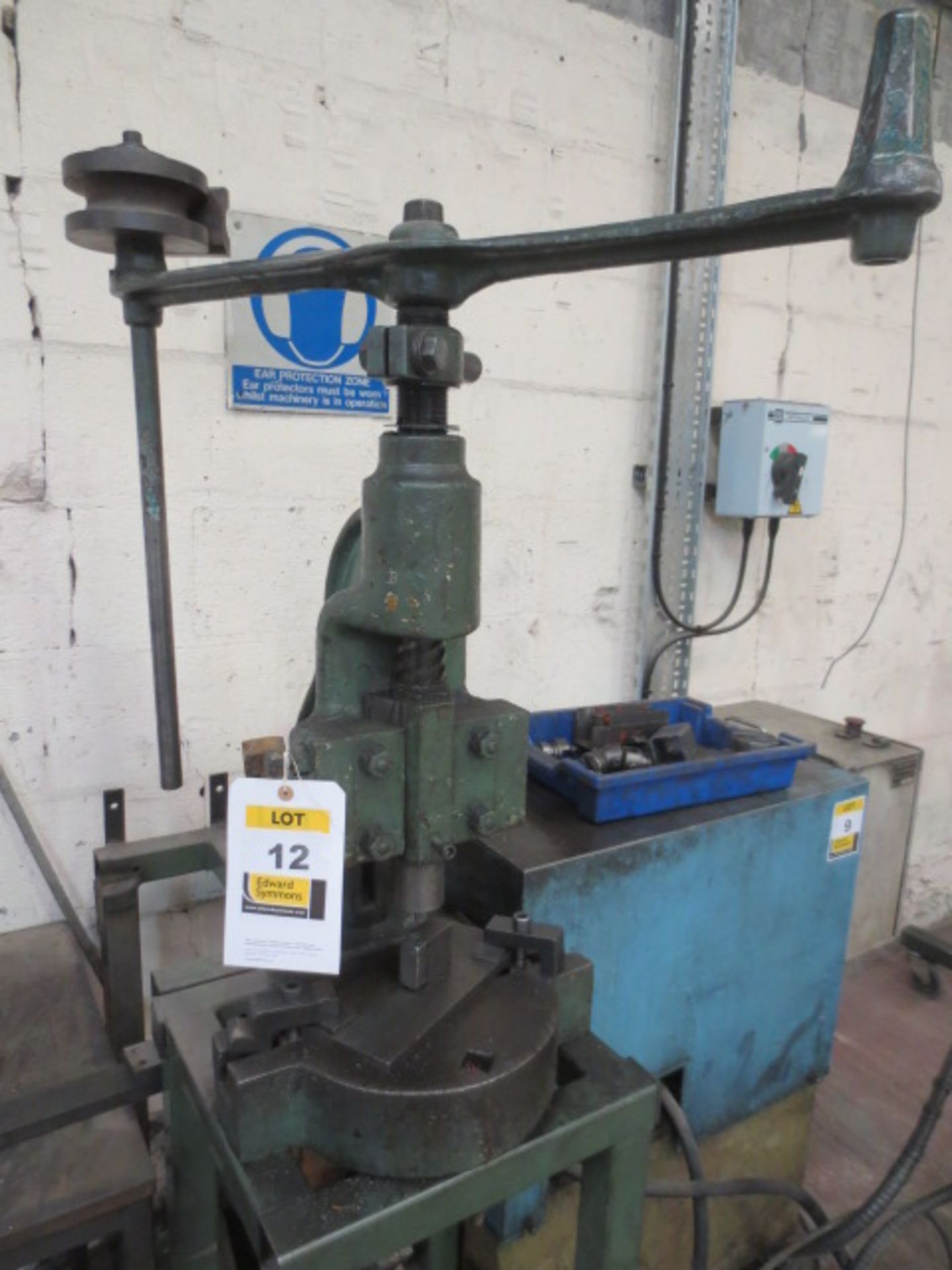 Sweeney and blocksidge No 3 fly press mounted to steel frame  (A Work Method Statement and Risk