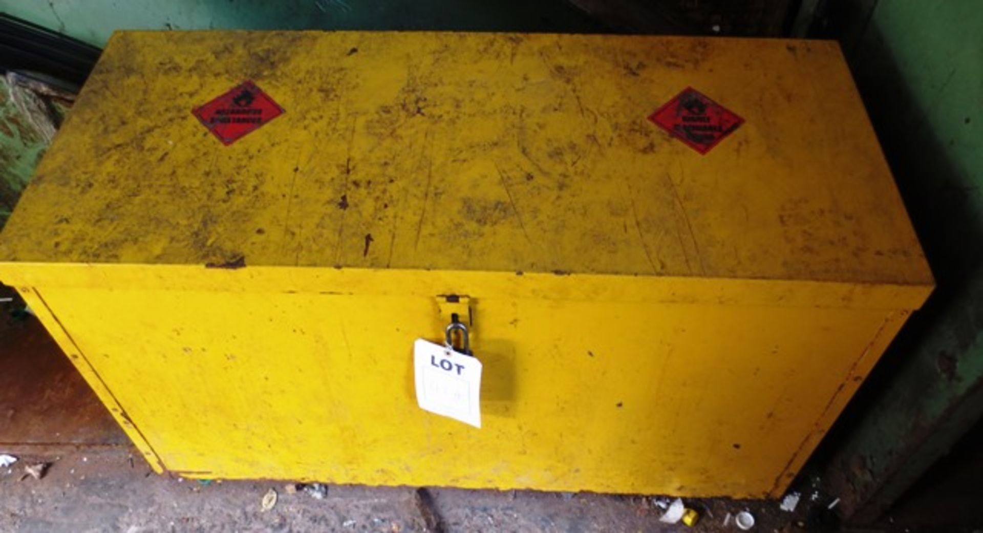 Two assorted steel flammable cupboards, yellow, lid top and double cupboard (located at Maclins