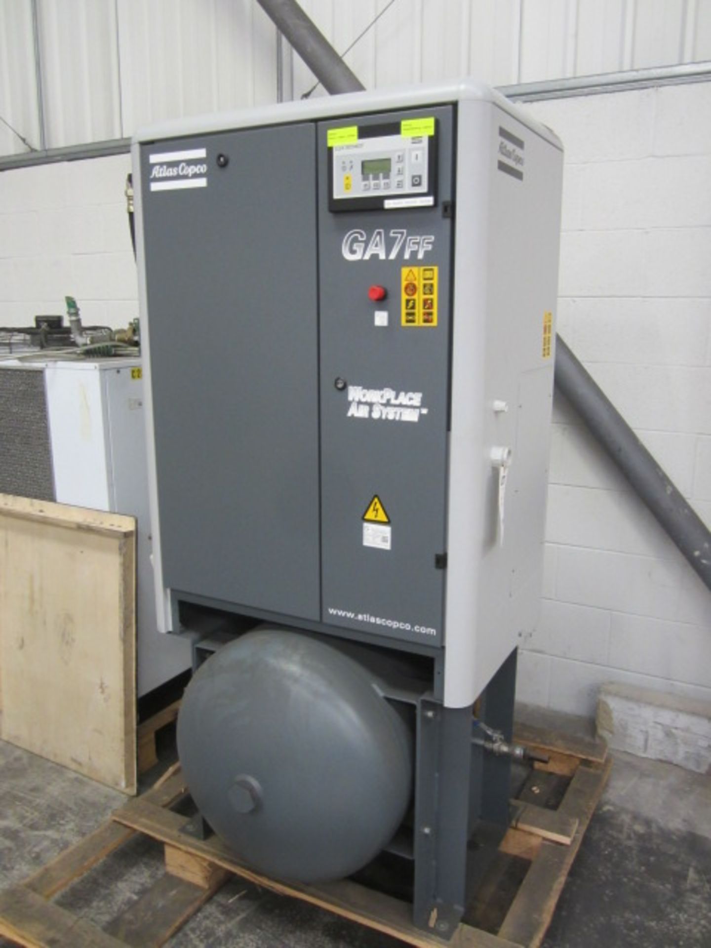 Atlas Copco GA7FF Workplace Air System receiver mounted air compressor, serial number AII137945 (