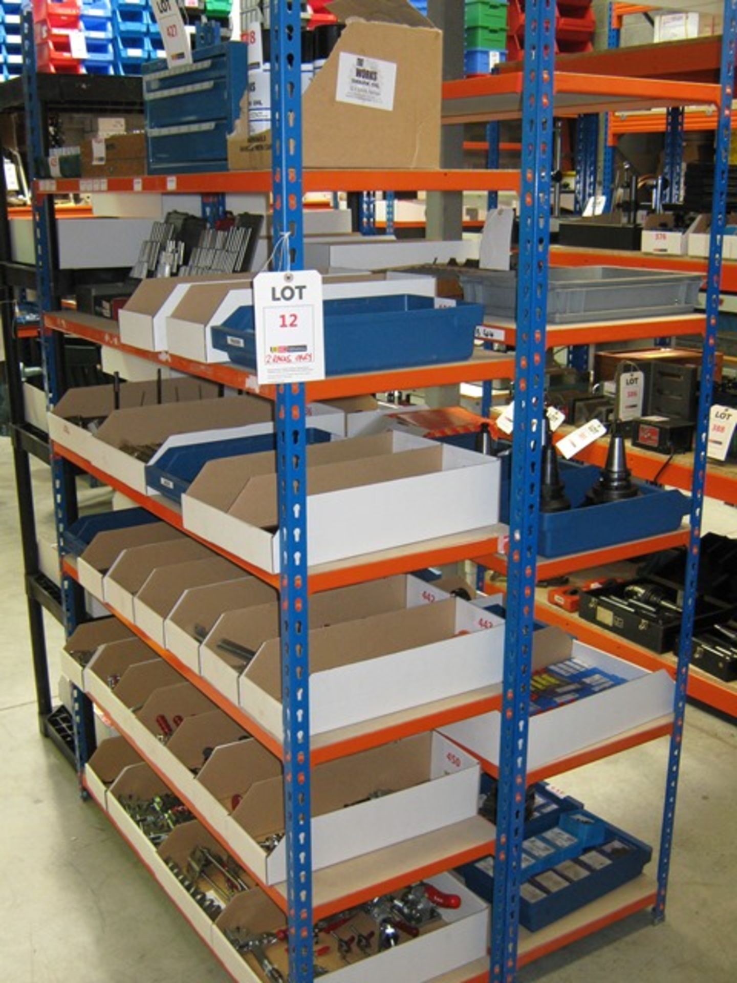 Two bays of racking one with 6 shelves, one with 5 shelves, 1220mm x 460mm x 2000mm high -