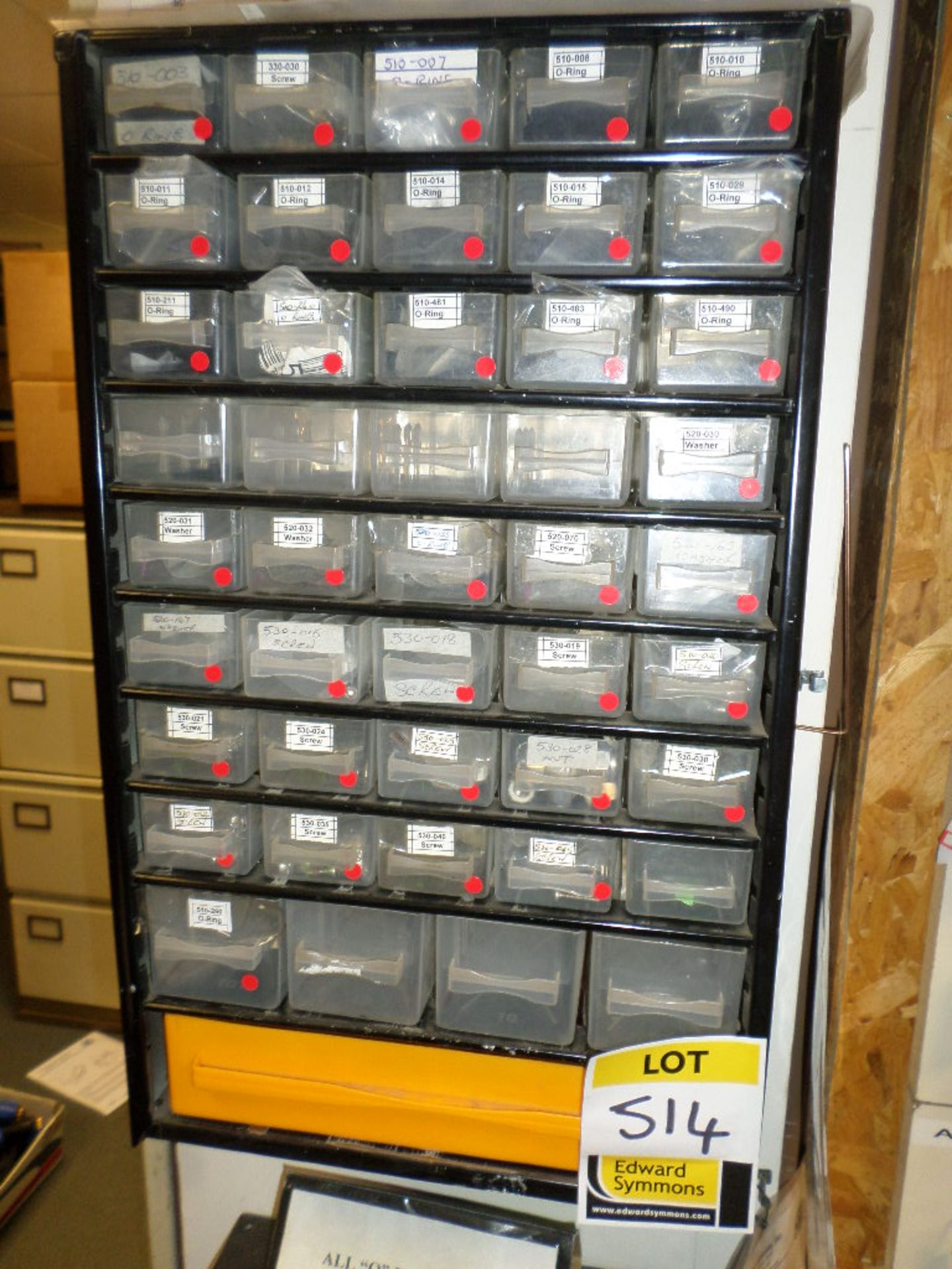 Stock of Kirby Morgan spares to 2 multidrawer units, blue steel 10 drawer cabinet and 1.8m high