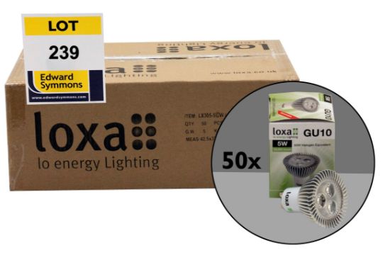 50  Loxa model LX305-5CW:  5 watt dimmable 230v LED GU10 lamps - 6000K cool white (replaces 50W