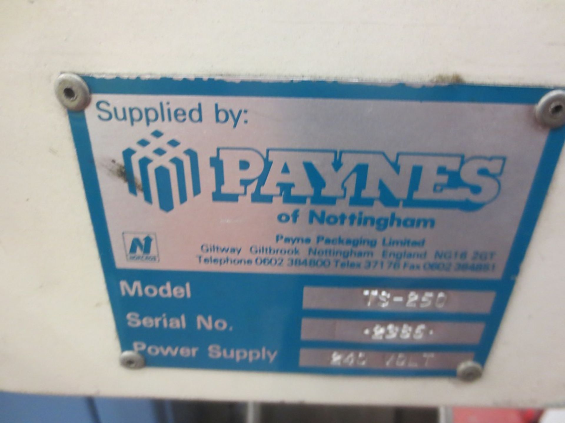 Paynes Model TS250 banding machine, Serial No 2386, 240v - Image 2 of 2