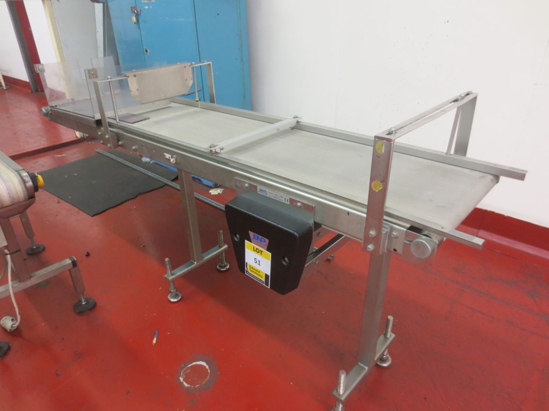 ENP stainless steel framed nylon belt conveyor No 7669, 450mm x 2100mm adjustable height