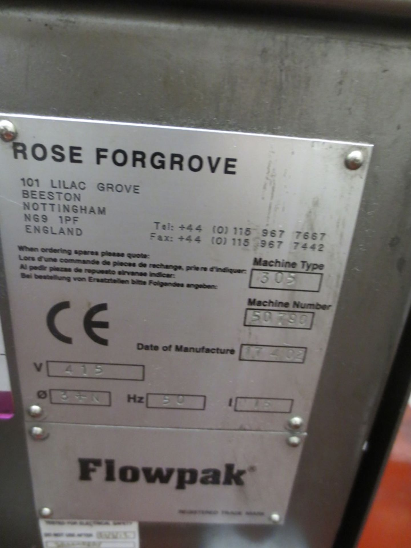Rose Forgove Type 305 Flow Wrapper, Serial No 50795A with 4400mm infeed conveyor - Image 2 of 3