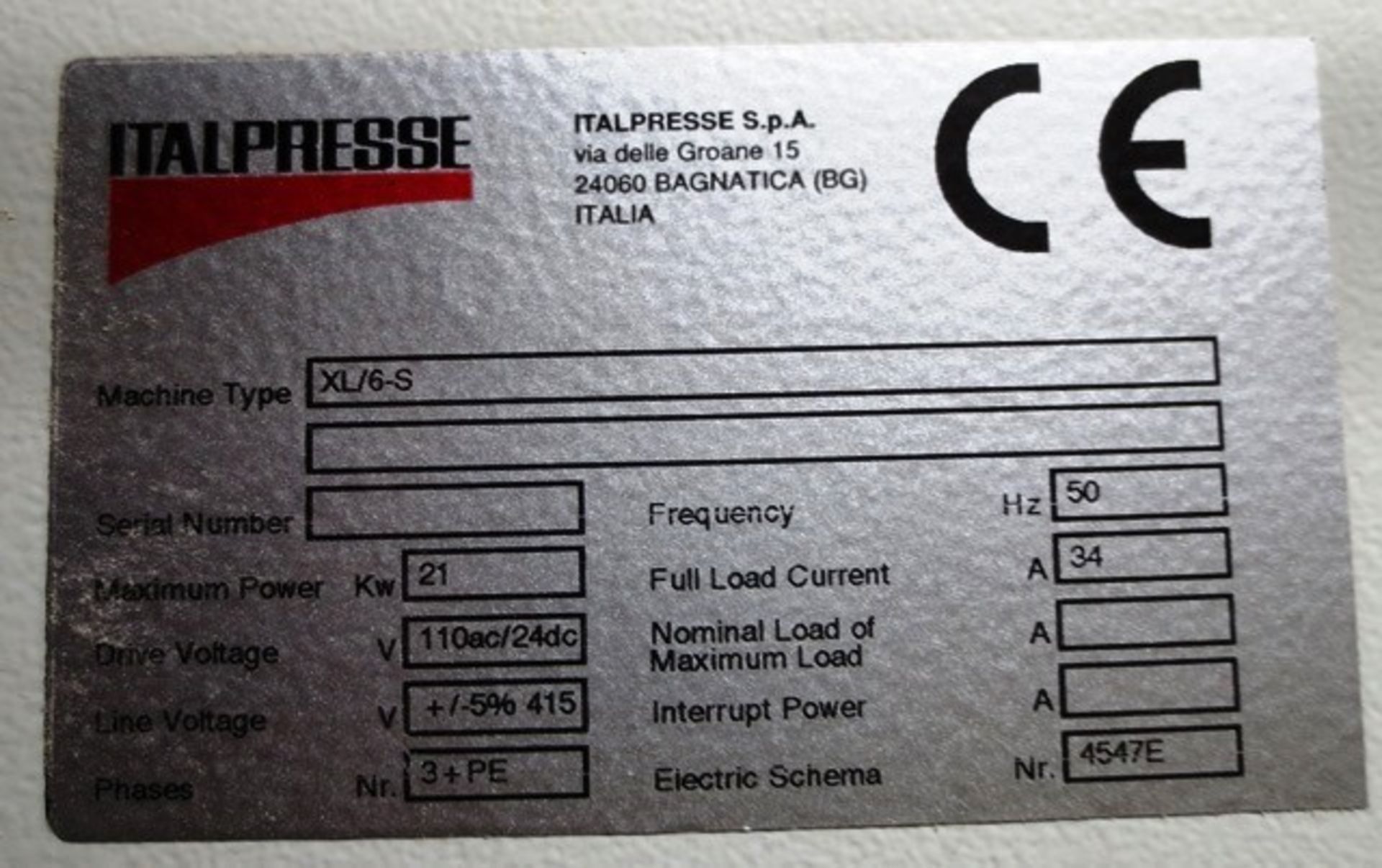 Italpresse Pressa A Caldo hydraulic hot press, machine type: XL/6-S, serial no: 186530315 (2015), - Image 7 of 10