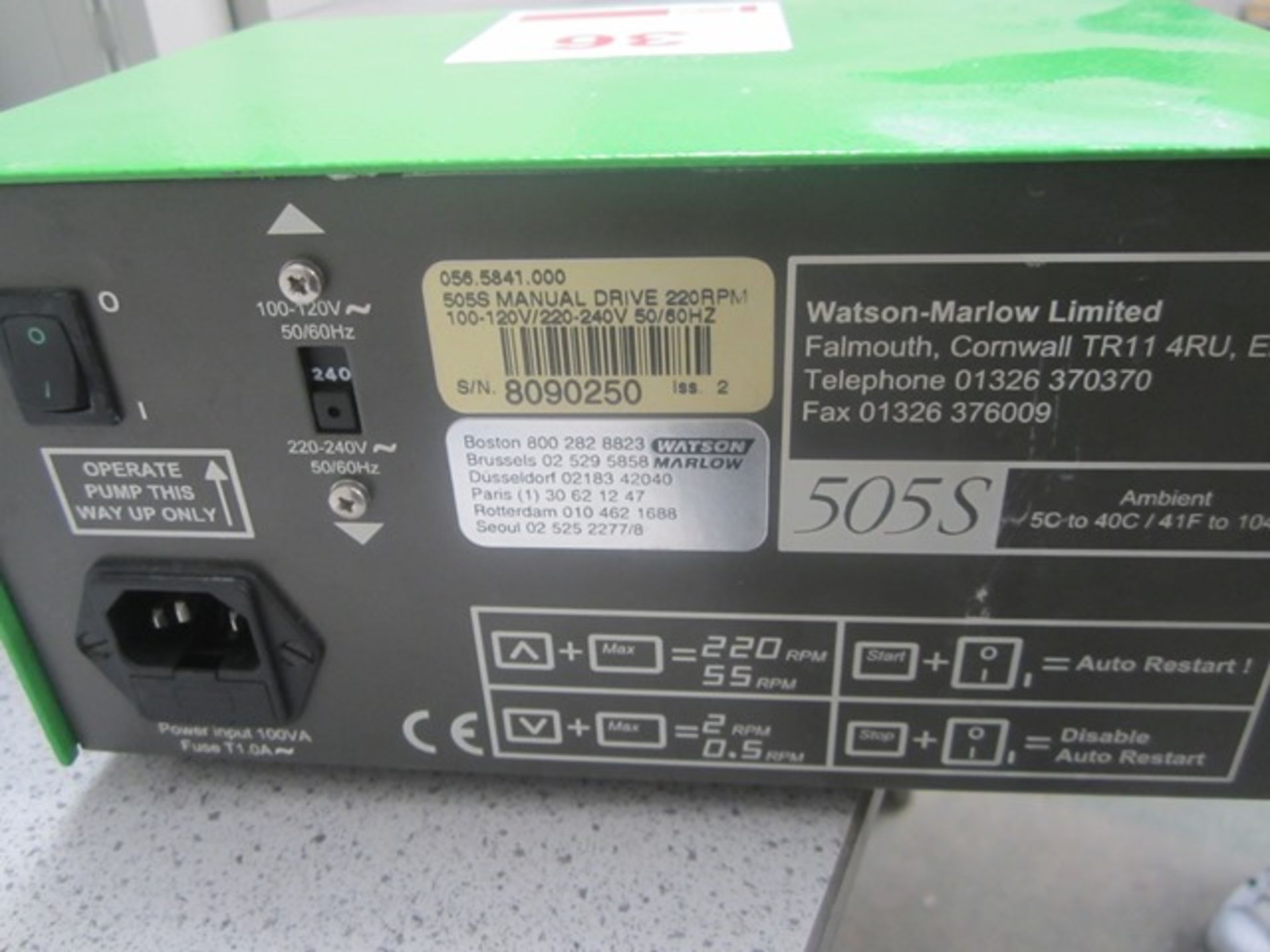 Watson Marlow 505S Peristaltic pump, serial number 8090250 - Image 3 of 3