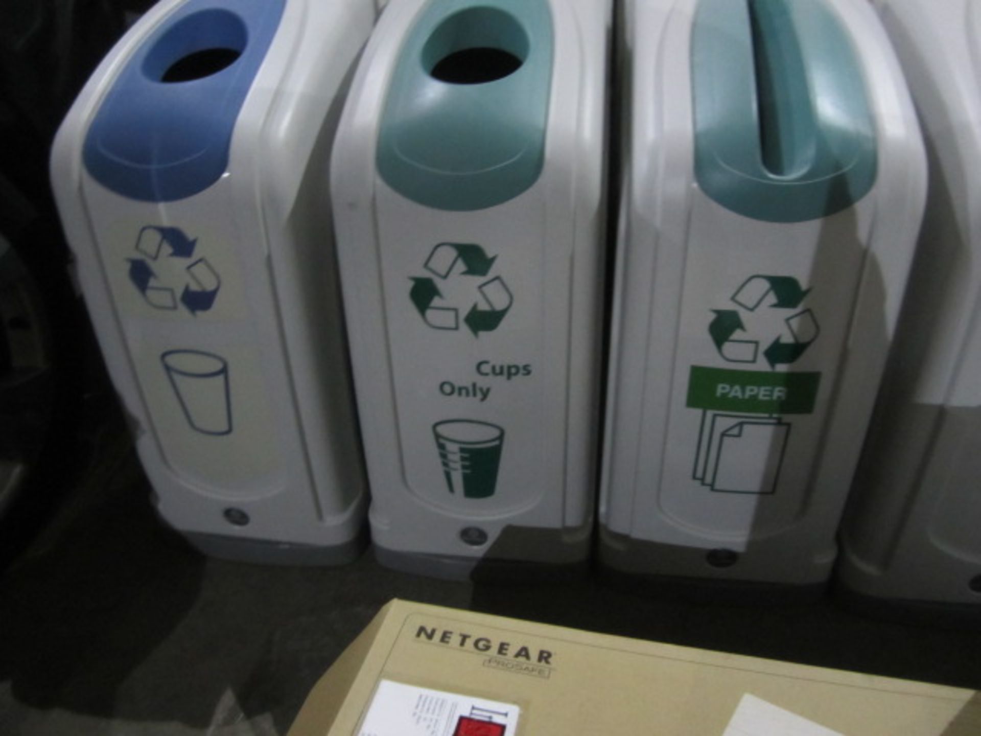 6 Office recycling bins including cups, paper, cans, plastic bottle waste and cardboard Located: - Image 2 of 3