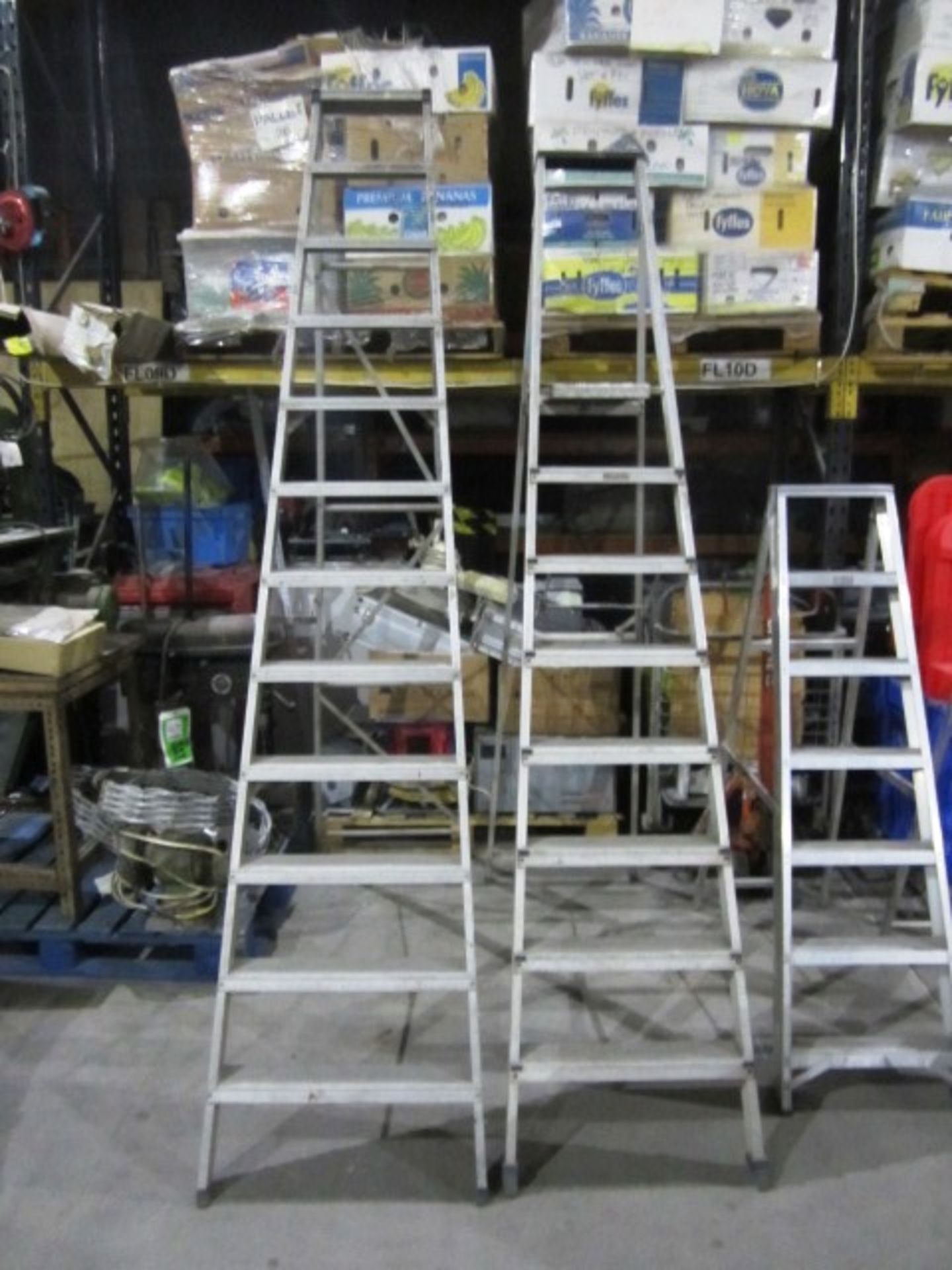 2 aluminium step ladders, 8 and 11 tread Located: Unit 14 Strachan & Henshaw Building, Foundry Lane,