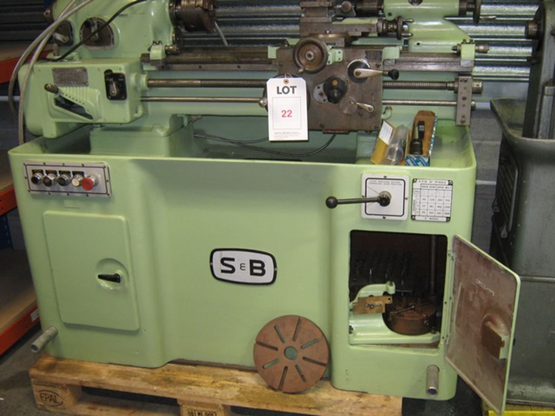 S&B "A" Model SS and SC lathe, approx. 5" centre height x 20" B.C. with steady, face plate, 3 & 4