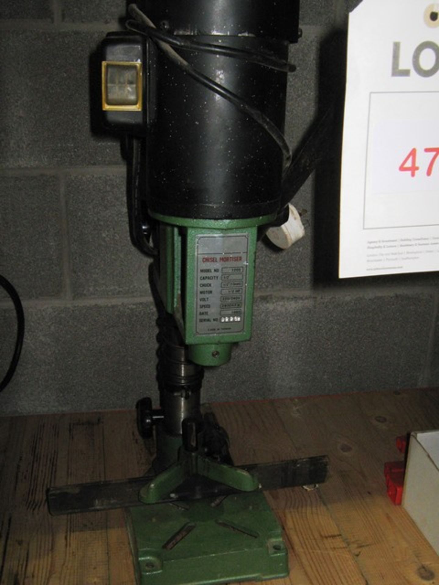 bench top chisel mortiser model 1205, capacity 0.5" - 240V Located: Unit R6, Marshall Way,