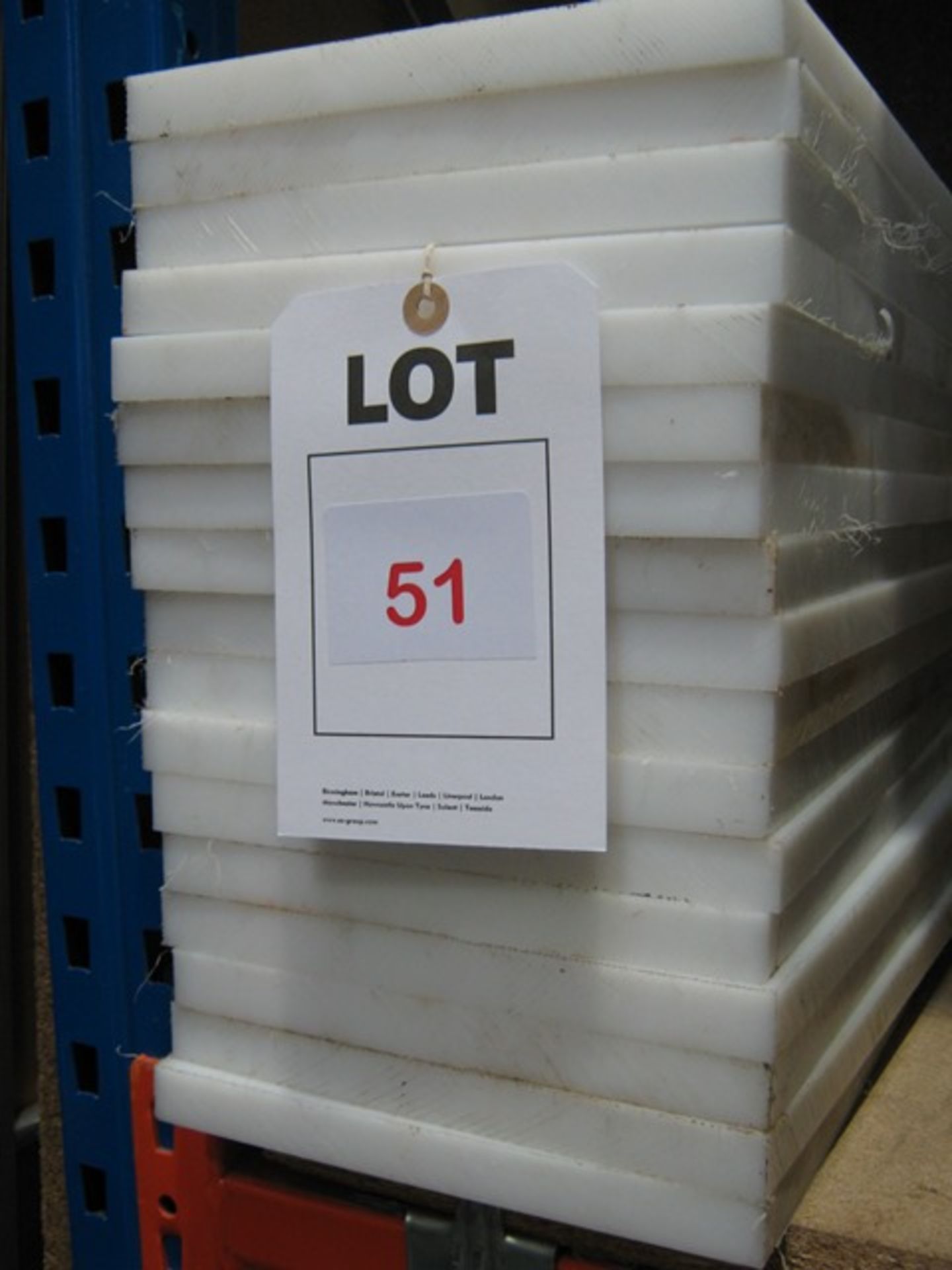 17 pieces of white "plastic" Food grade Acetal 600 x 200 x 20mm thick Located: Unit R6,