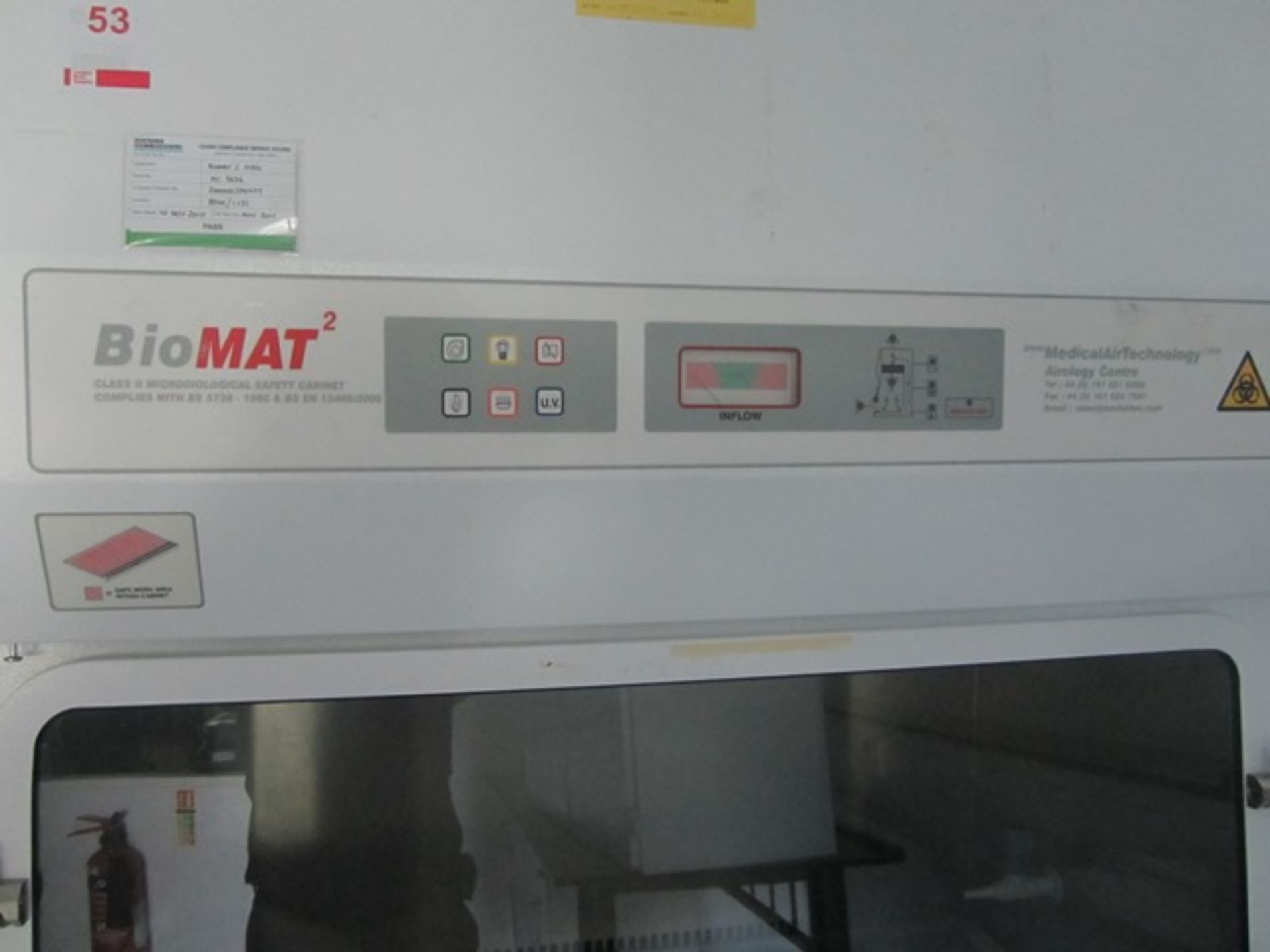 Medical Air Technology Bio-Mat II Microbiological Ducted Safety Cabinet on stand (filters - Image 3 of 3