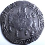 Stuart – CHARLES 1 [1625-49] HALFCROWN. BRISTOL mint [1643-5] – Shrewsbury plume behind horse – 1644