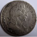 WILLIAM 111 [1694-1702] HALFCROWN. 1697 – first bust – NONO – Spink 3487 [£275 in VF]. 15.43g.