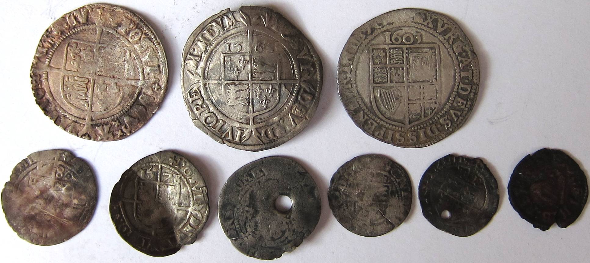 Tudor / Stuart – HENRY V111 [1509-47], ELIZABETH 1 [1558-1603], and JAMES 1 [1603-49]. 6ds x 3 + 6