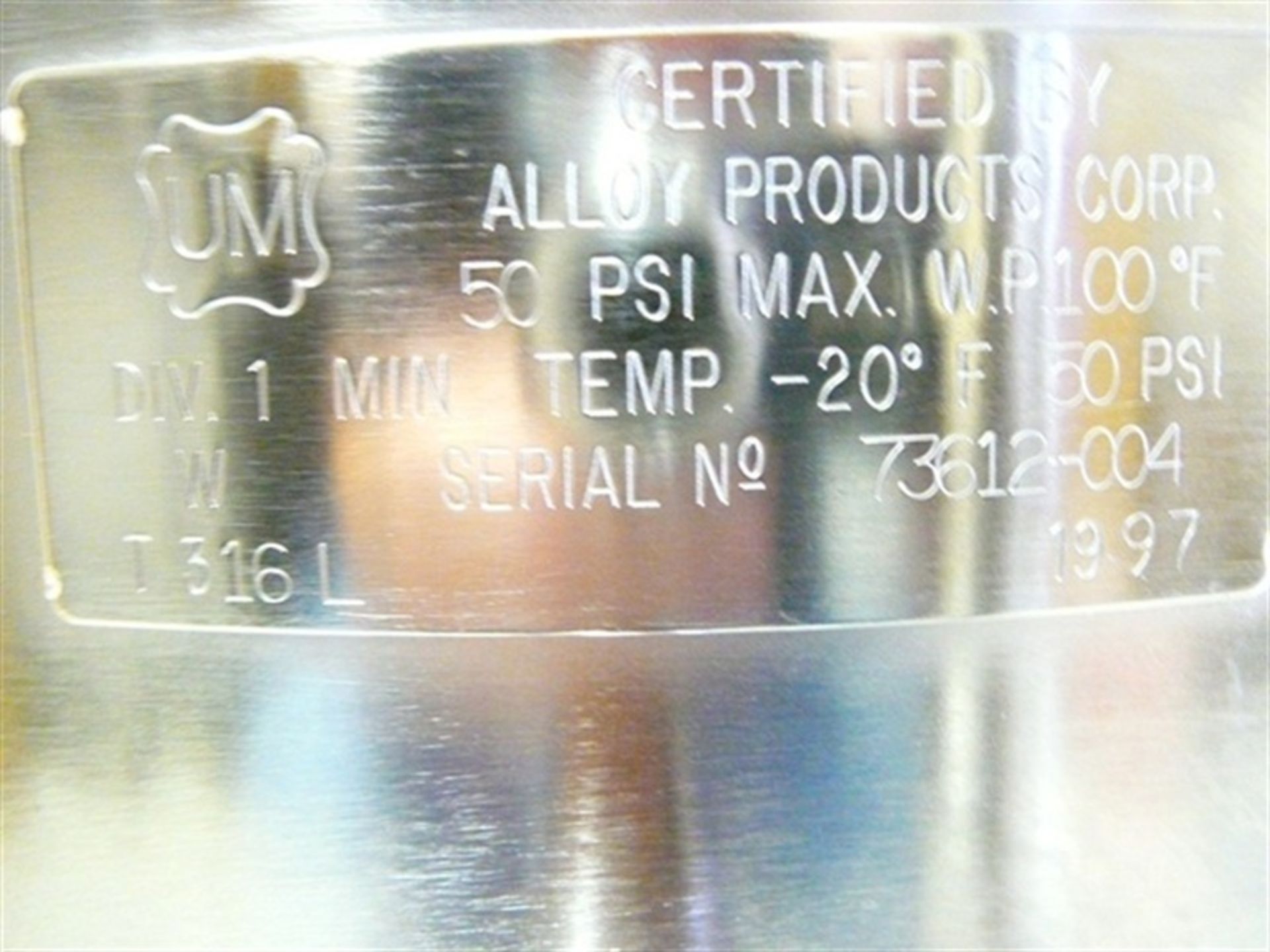 Alloy Products 316L S/S Pressure Vessel  Tank - Image 3 of 3