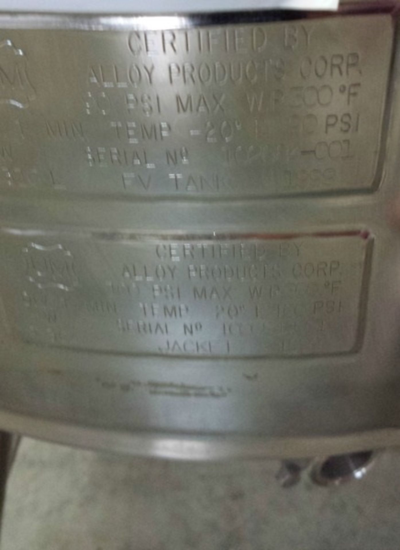 Alloy Products Corp (approx)15 Gallon T316L S/S Pressure/FV/Jacketed Tank - Image 4 of 4