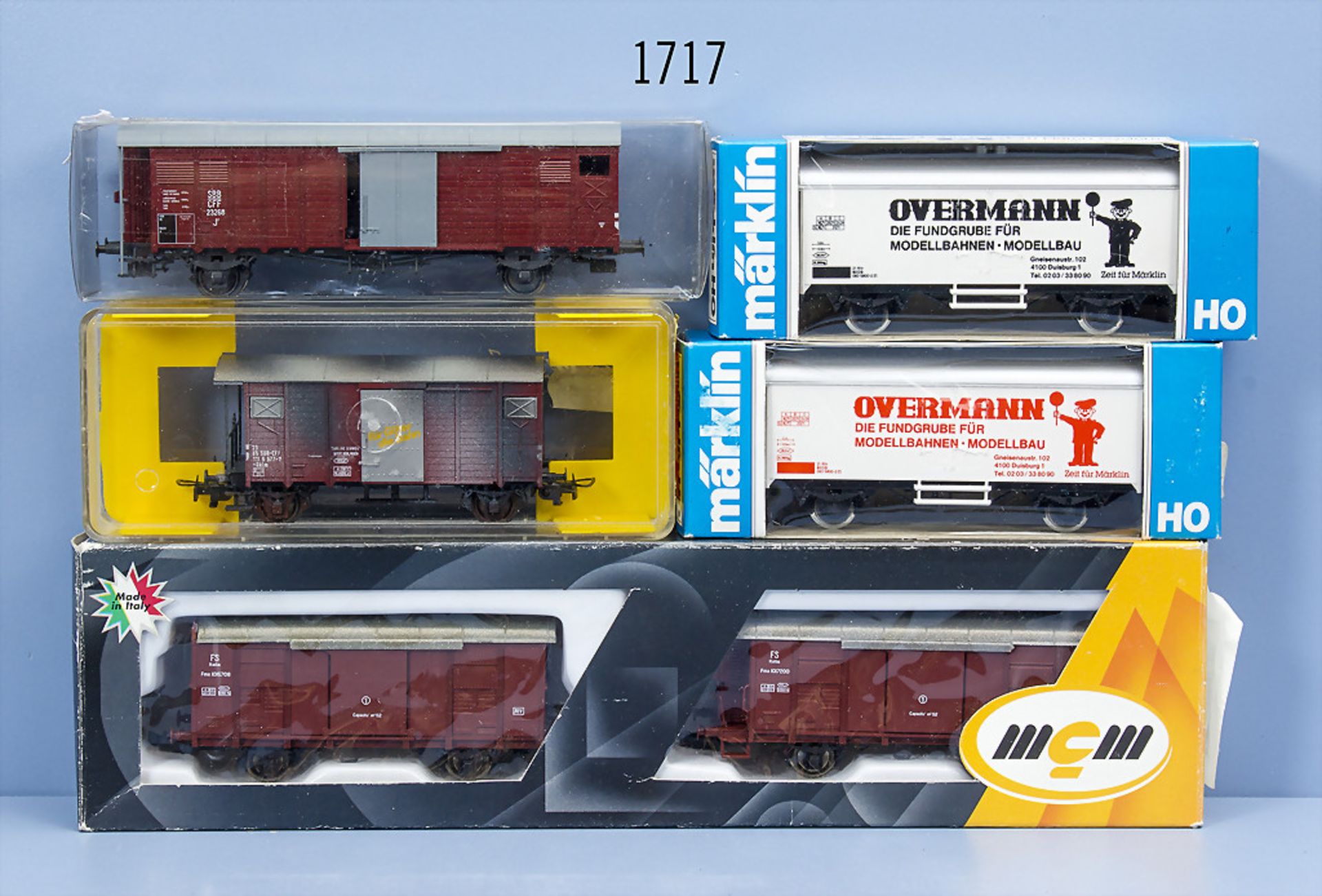 Konv. 6 H0 Güterwagen, dabei 1 Liliput gedeckter Güterwagen, 1 MCM Wagenset mit 2 gedeckten