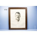 gerahmter Druck von Adolf Hitler, in altem Eichenrahmen, ca. 71,5 x 87,5 cm, guter Zustand mit