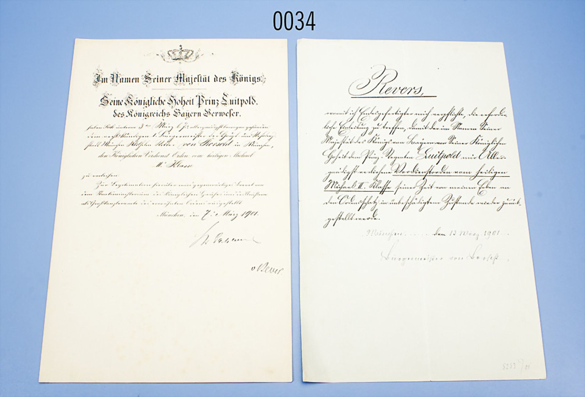 Bayern Urkunde zum Königlichen Verdienst-Orden vom Heiligen Michael II. Klasse, München 7.3.1901,