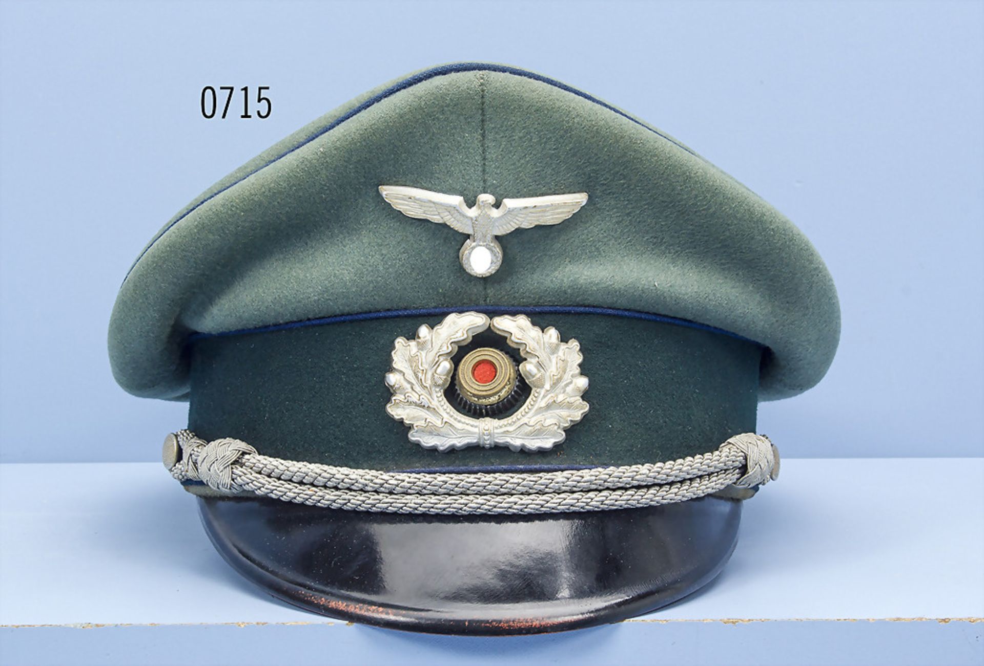 Schirmmütze für Sanitäts-Offiziere der Wehrmacht, Hersteller "Erel", guter Zustand mit Alters- und