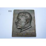 Bronze-Wandrelief Adolf Hitler, 13,5 x 17 cm, guter Zustand mit Altersspuren