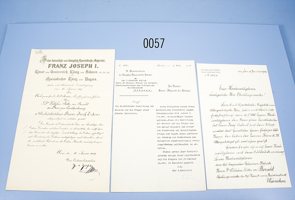 Österreich Urkunde zum Stern zum Komturkreuz des Franz-Josef-Ordens, Wien 15.1.1909, Doppelblatt