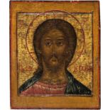 Christus "das grimme Auge"Russland, 18. Jh. Laubholz-Einzeltafel mit zwei Rückseiten-Sponki (