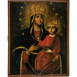 Seltene Ikone mit der Gottesmutter KiewskajaRussland, 2. Hälfte 19. Jh. Laubholz-Einzeltafel mit