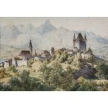 Christian Steinicken1831 München - 1896 München Burganlage bei Lausanne. Aquarell auf Karton, leicht