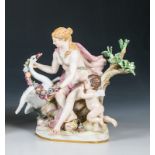 "Leda mit Schwan und Amorette"Meissen, um 1850 Auf unregelmäßigem Felssockel neben einem Bäumchen