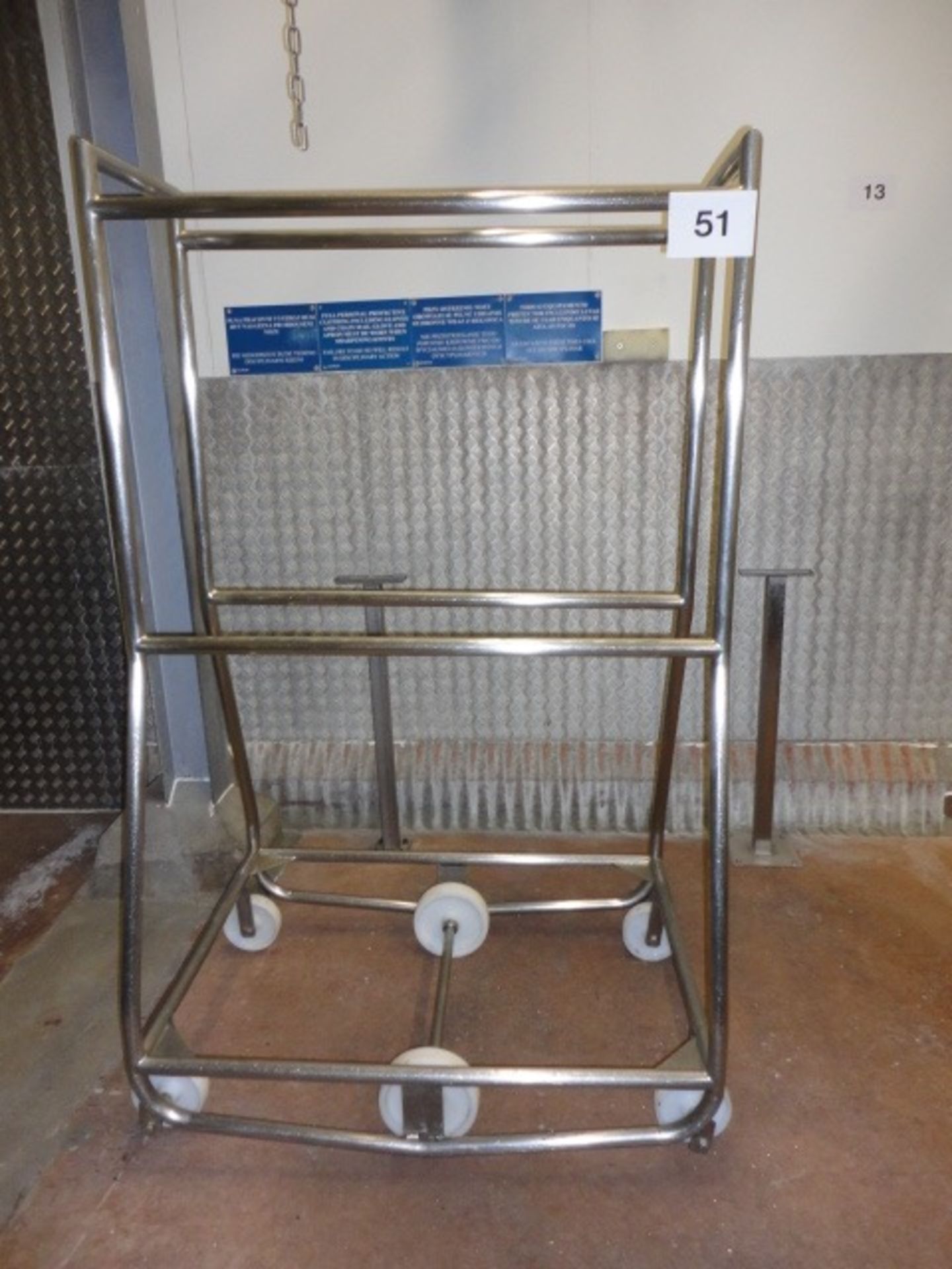 Mobile s/s rack on 6 wheels  approx. 1000mm long x 1800mm high LIFT OUT £5