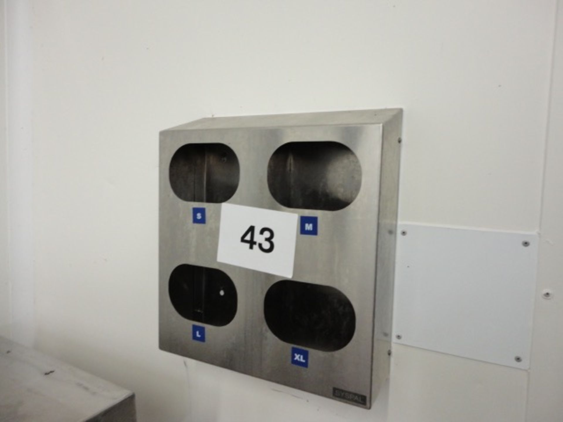 Syspal s/s wall mounted holder for glove/hair nets LIFT OUT £5