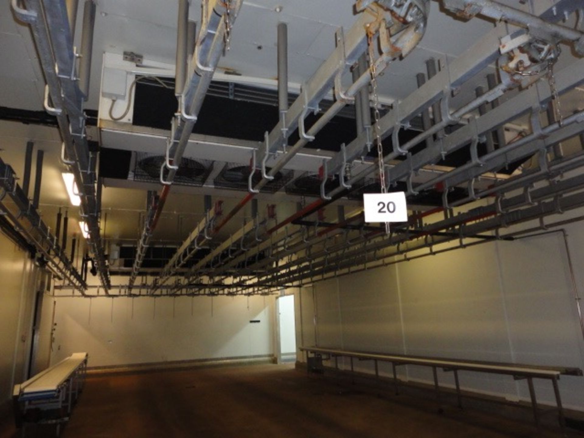Entire rail system inside carcass chill room No 2 capable of holding 400 pigs, 6 racks 400 hooks BTR