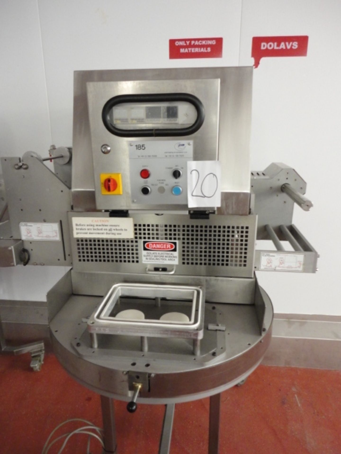 PACKAGING AUTOMATION PA182 ROTORY TRAY SEALING COMPLETE WITH DYES AND AUTO FILM WINDER £30 LIFT OUT.