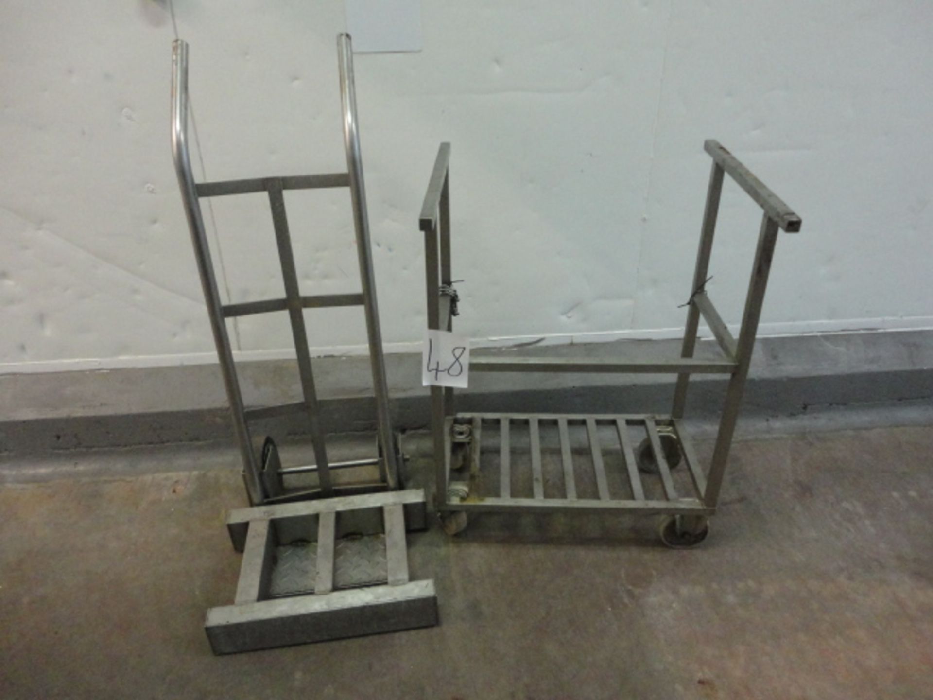 1 X S/S TROLLY 650MM X 550MM X 950MM HIGH 1 X SACK TRUCK S/S LIFT OUT £5