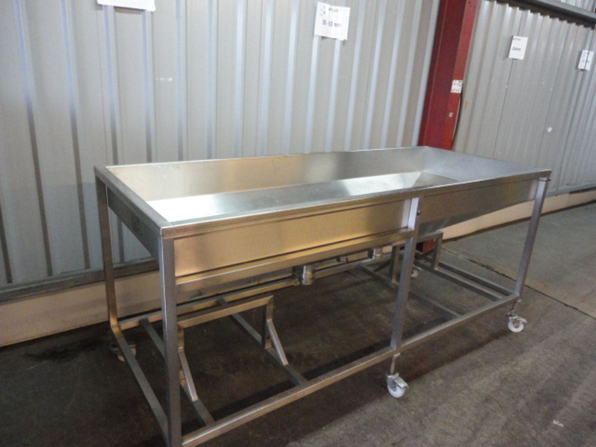 Stainless steel Trough/ WASH FLUME approx. 2500mm long x 1000mm front to back ON WHEELS LIFT OUT £30 - Image 2 of 3