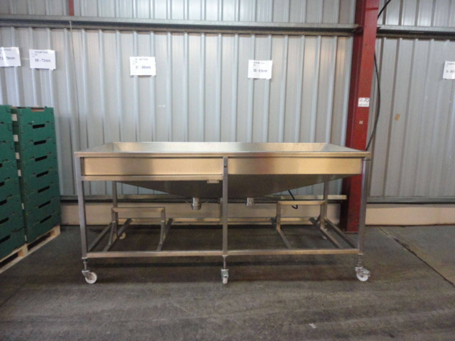 Stainless steel Trough/ WASH FLUME approx. 2500mm long x 1000mm front to back ON WHEELS LIFT OUT £30