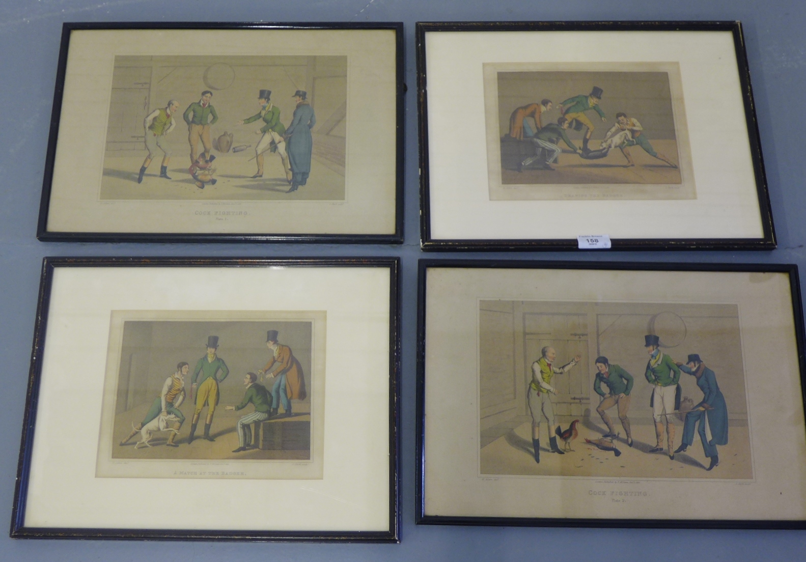 After H. Aiken, Set of four colour prints to include Cock Fighting Plates 1 & 2, A Match at the