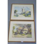 After R. Hyams, a companion pair of framed prints - 'The Windmill' and 'Kentish Cottage' (2)