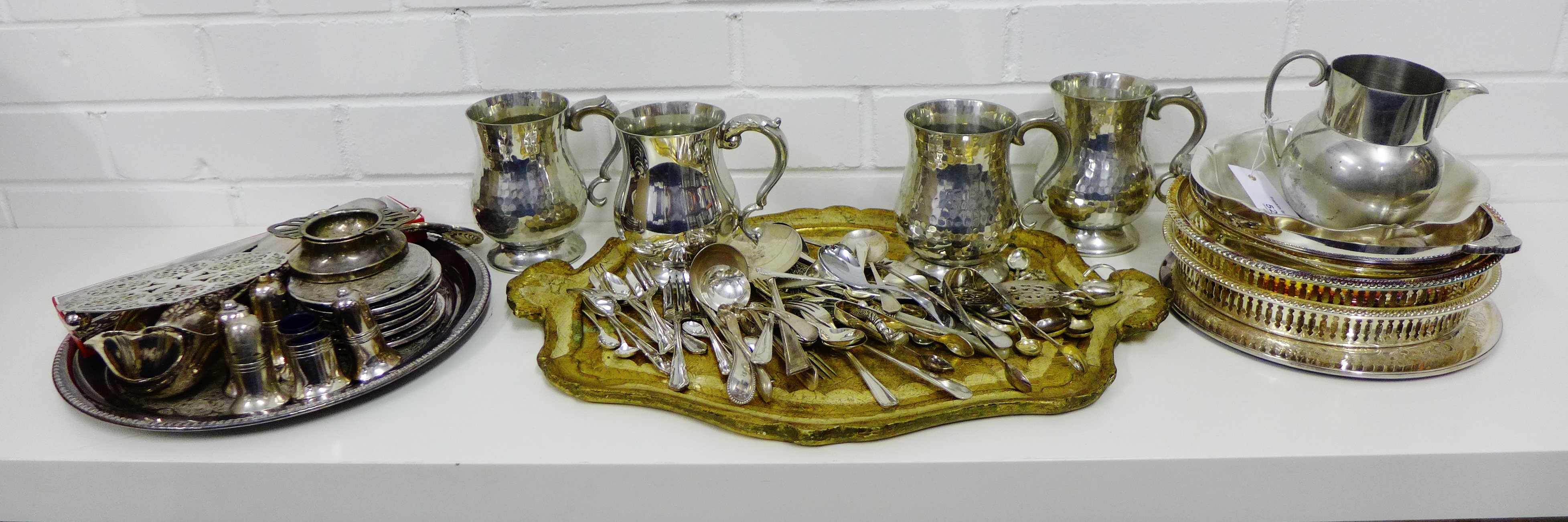 A quantity of Epns wares to include serving dishes, cruets, flatwares and tankards etc (a lot)
