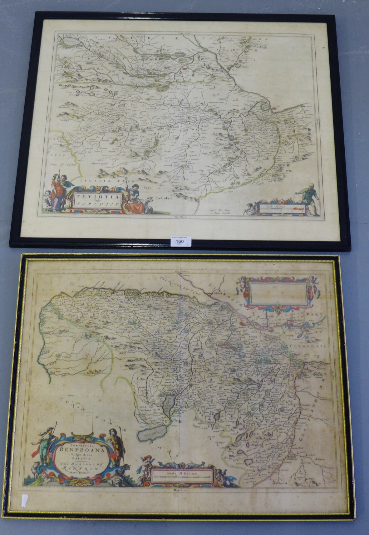Timothy Pont, hand coloured map of Renfroana, together with another of Teviotia -  Blaeu after
