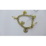 9ct gold bracelet hung with an assortment of 9ct gold charms (21 grams approx)